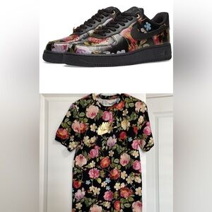 Nike Matching Floral Print Air Force 1 Shoes 6.5 and Tee